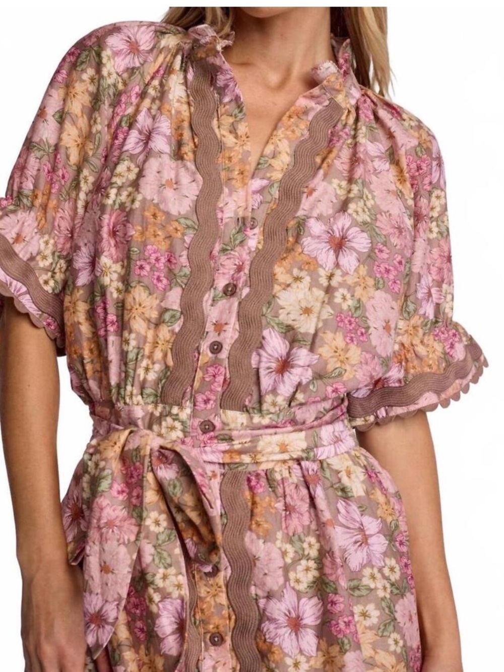 Anthropologie Sundays Evelyn Short Sleeve Dusk Floral Brown Mini Shirt Dress - Picture 8 of 11